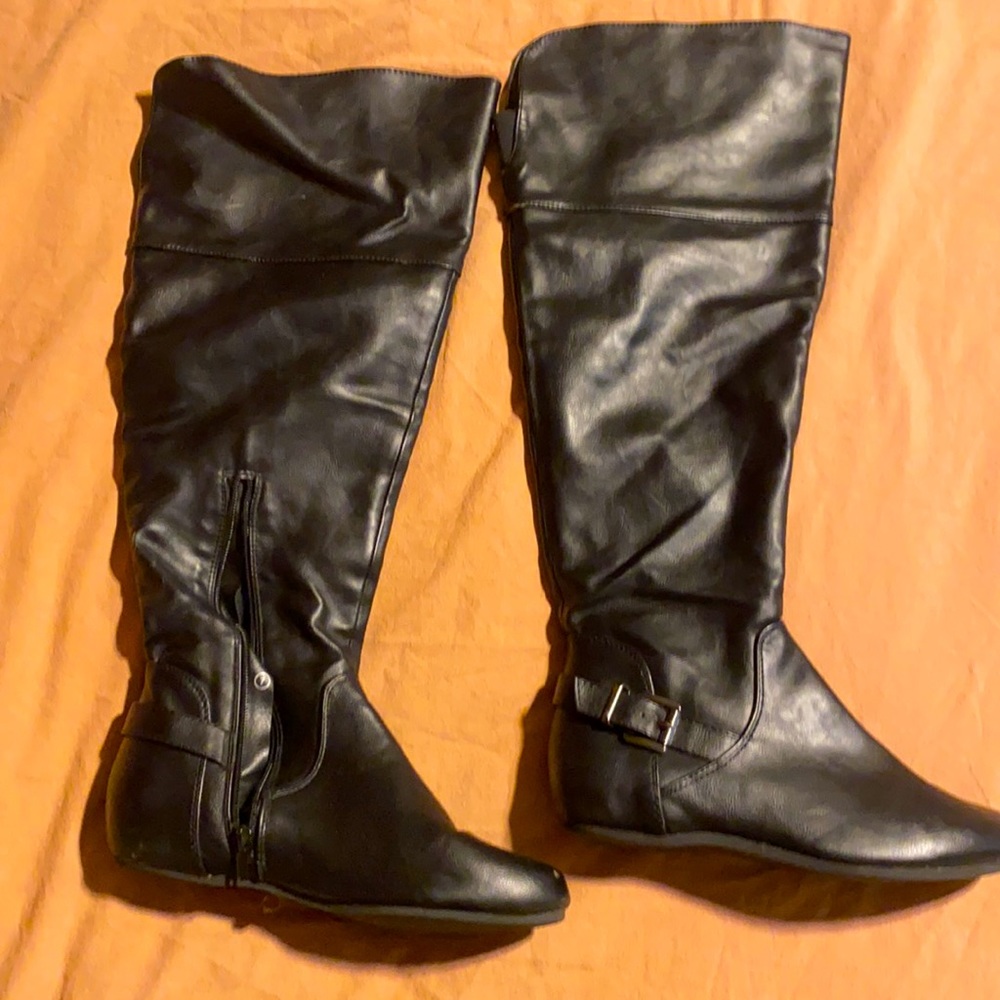 Black flat knee high boots